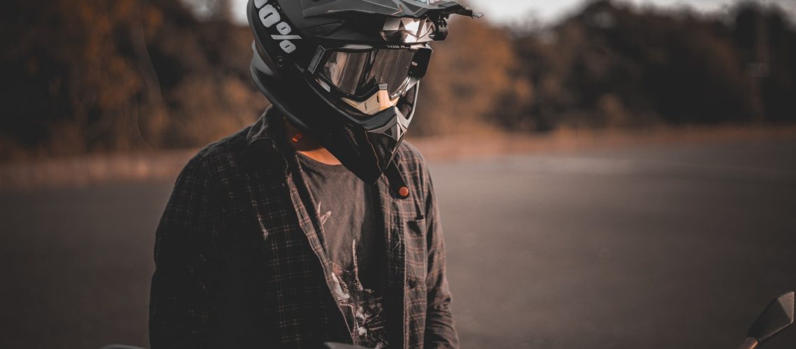 Man wearing a motorcycle helmet
