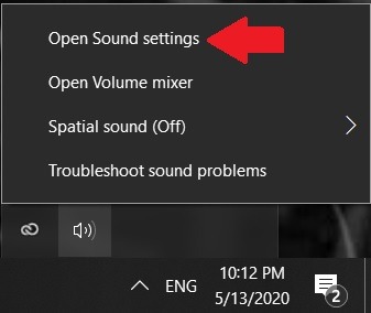 Clicking on open sound setting to fix sound coming from the speakers while headphones are plugged in