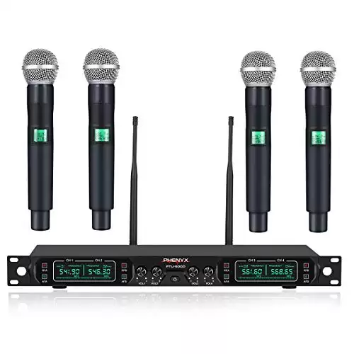 Phenyx Pro 4-Channel UHF Cordless Mic Set With Four Handheld Mics